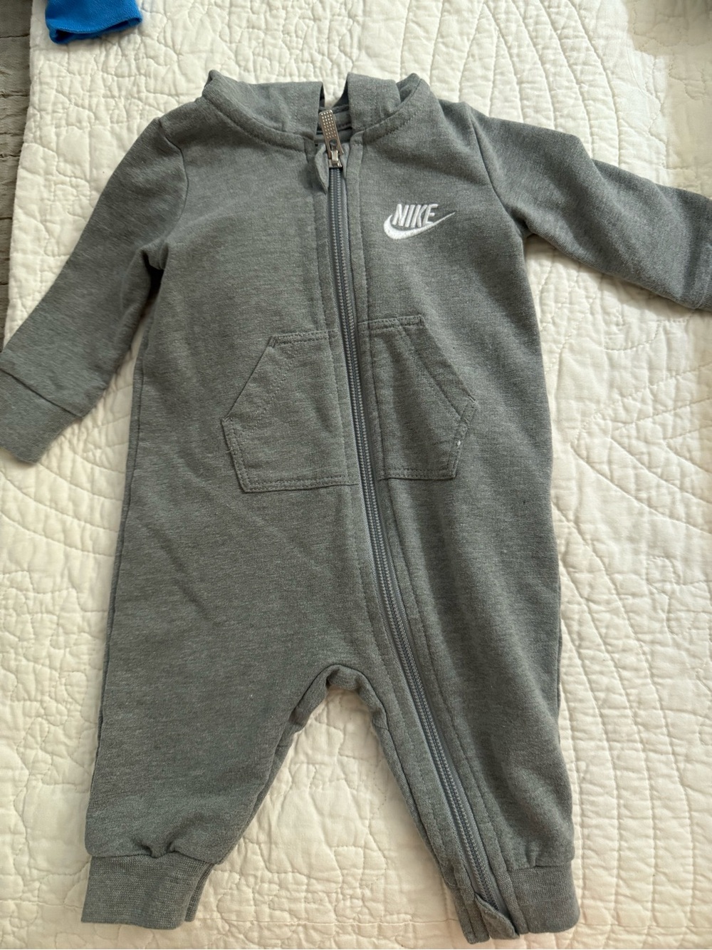 Nike Gray Hooded Infant Zip One-Piece